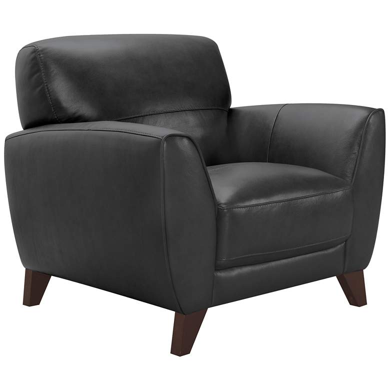 Image 1 Jedd Sofa Chair in Black Genuine Leather and Brown Wood Legs