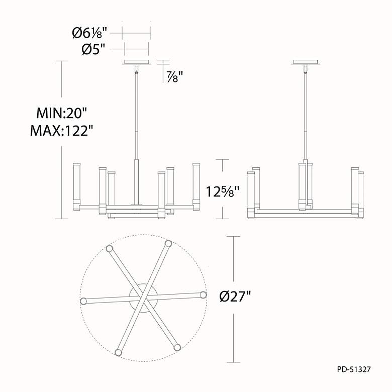 Image 4 Jedi 12.63"H x 27"W 6-Light Chandelier in Black more views