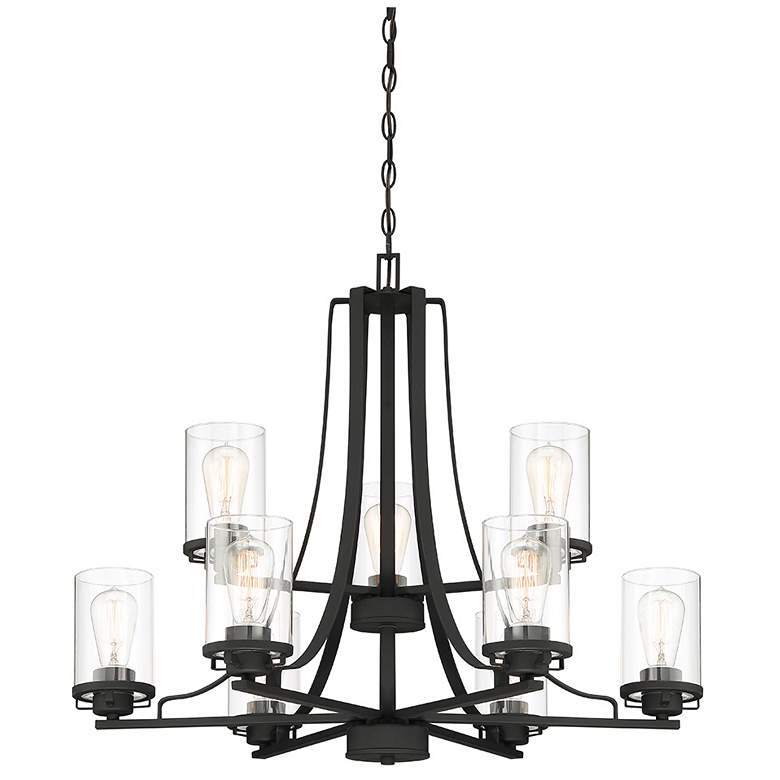 Image 1 Jedrek 33" Wide 9-Light Tiered Glass and Black Finish Chandelier