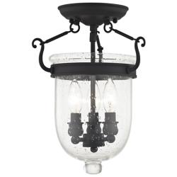 Jefferson 10-in W Black Clear Glass Semi-Flush Mount Light