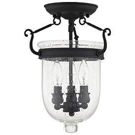 Image3 of Jefferson 10-in W Black Clear Glass Semi-Flush Mount Light more views