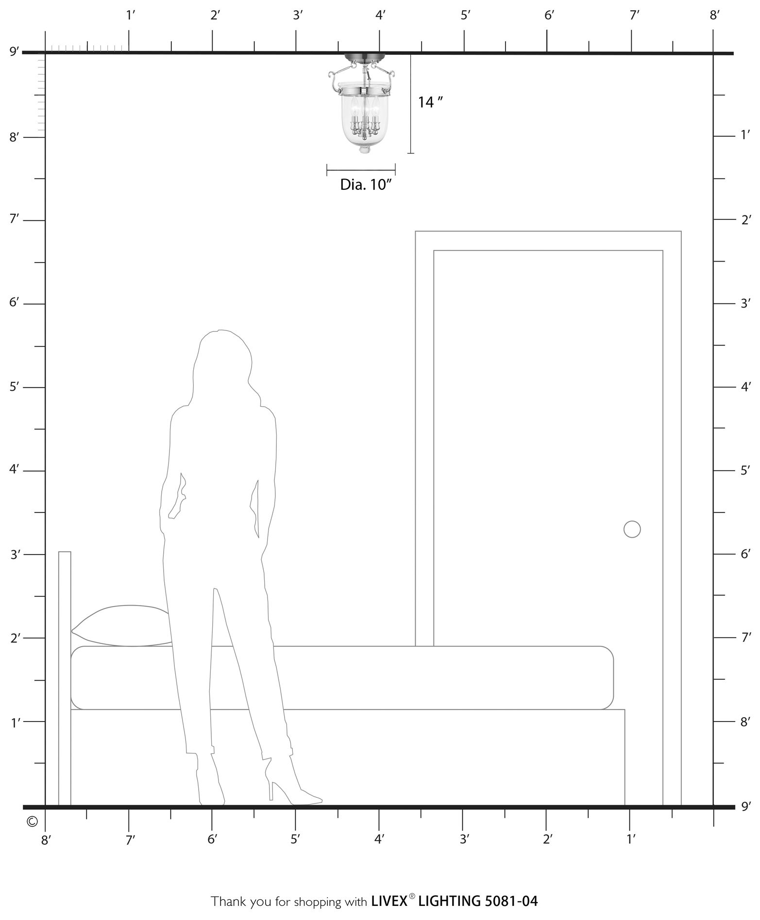 Jefferson 10-in W Black Clear Glass Semi-Flush Mount Light