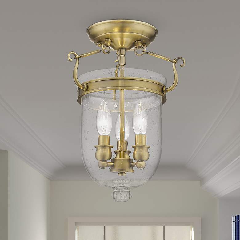 Image 1 Jefferson 10" Wide Antique Brass 3-Light Ceiling Light