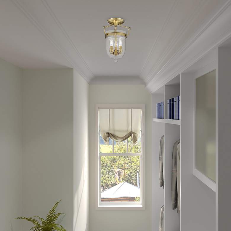 Image 7 Jefferson 10" Wide Antique Brass 3-Light Ceiling Light more views