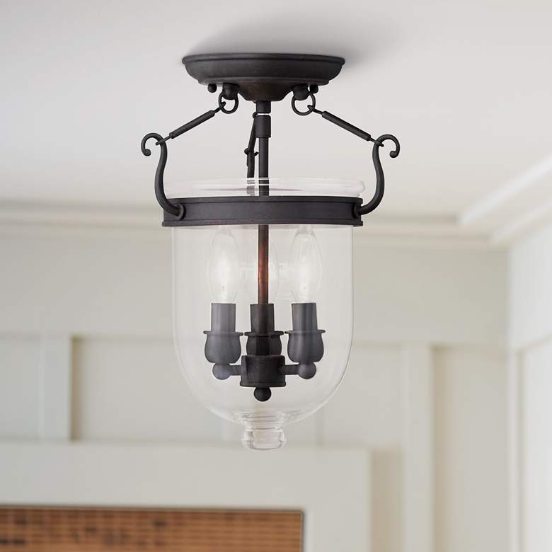Image 1 Jefferson 10 inch Wide Black 3-Light Bell Jar Ceiling Light