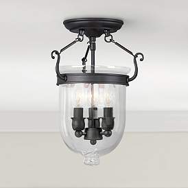 Image1 of Jefferson 10" Wide Bronze 3-Light Bell Jar Ceiling Light