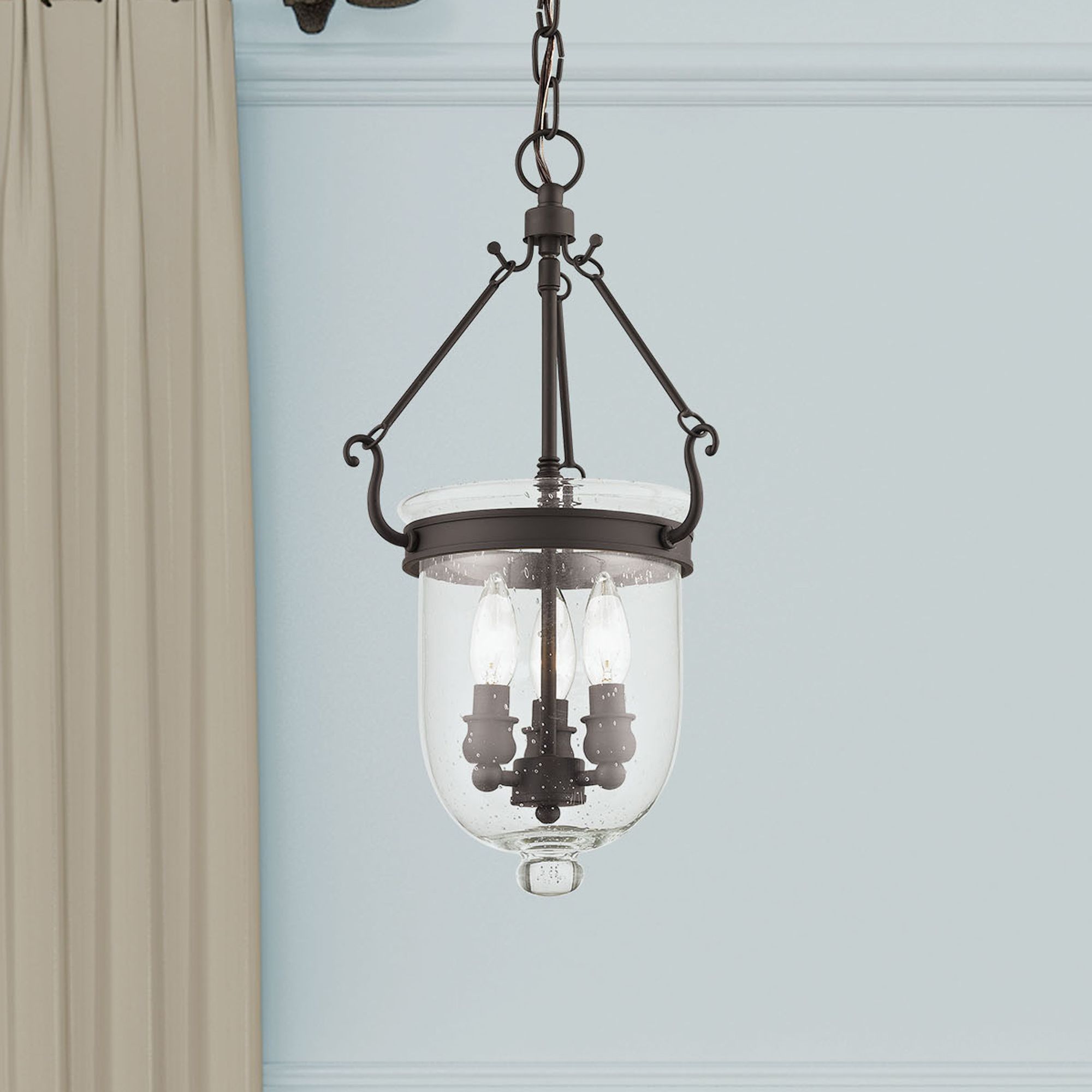 Jefferson 10"W Bronze 3-Light Mini Pendant w/ Seeded Glass in scene