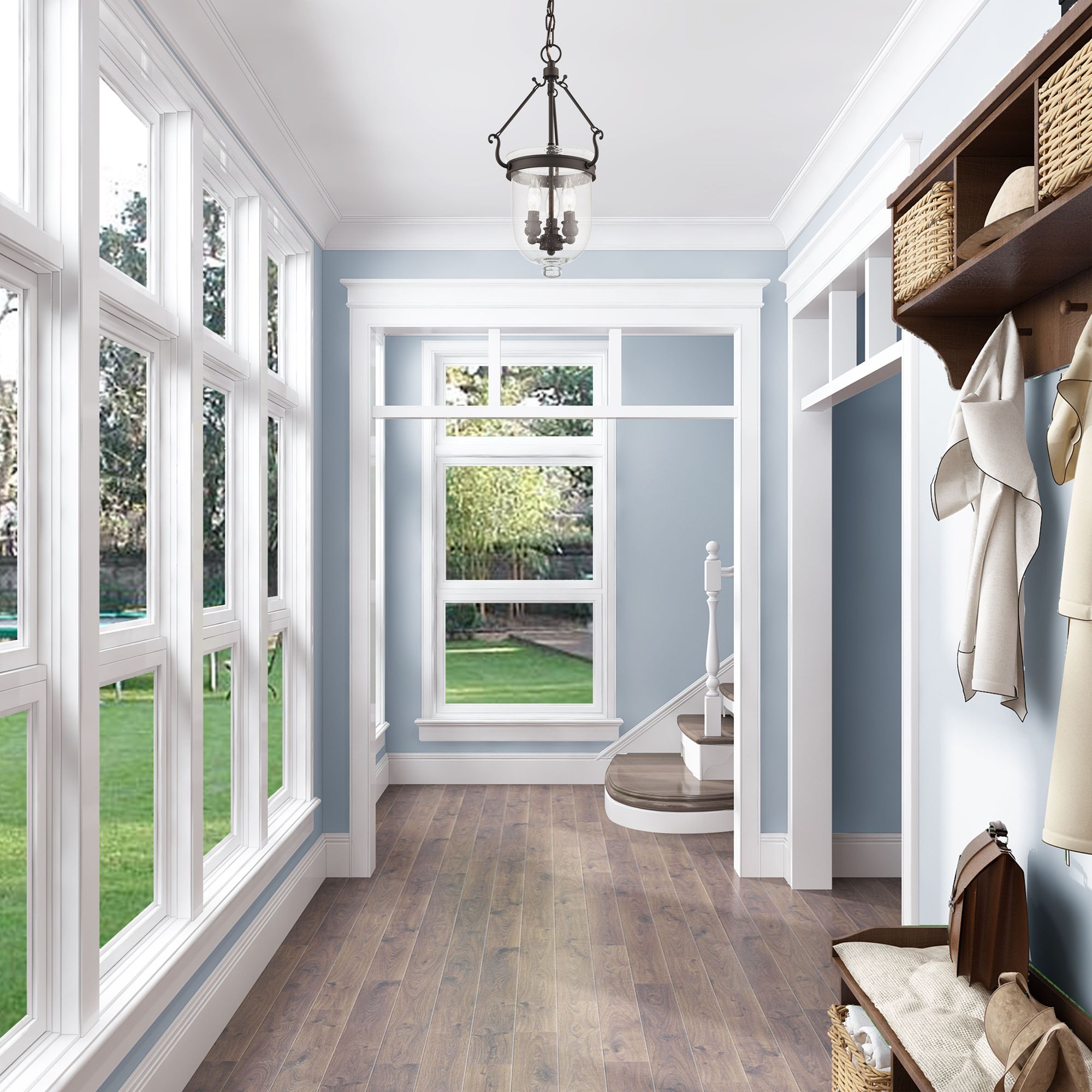 Jefferson 10"W Bronze 3-Light Mini Pendant w/ Seeded Glass in scene