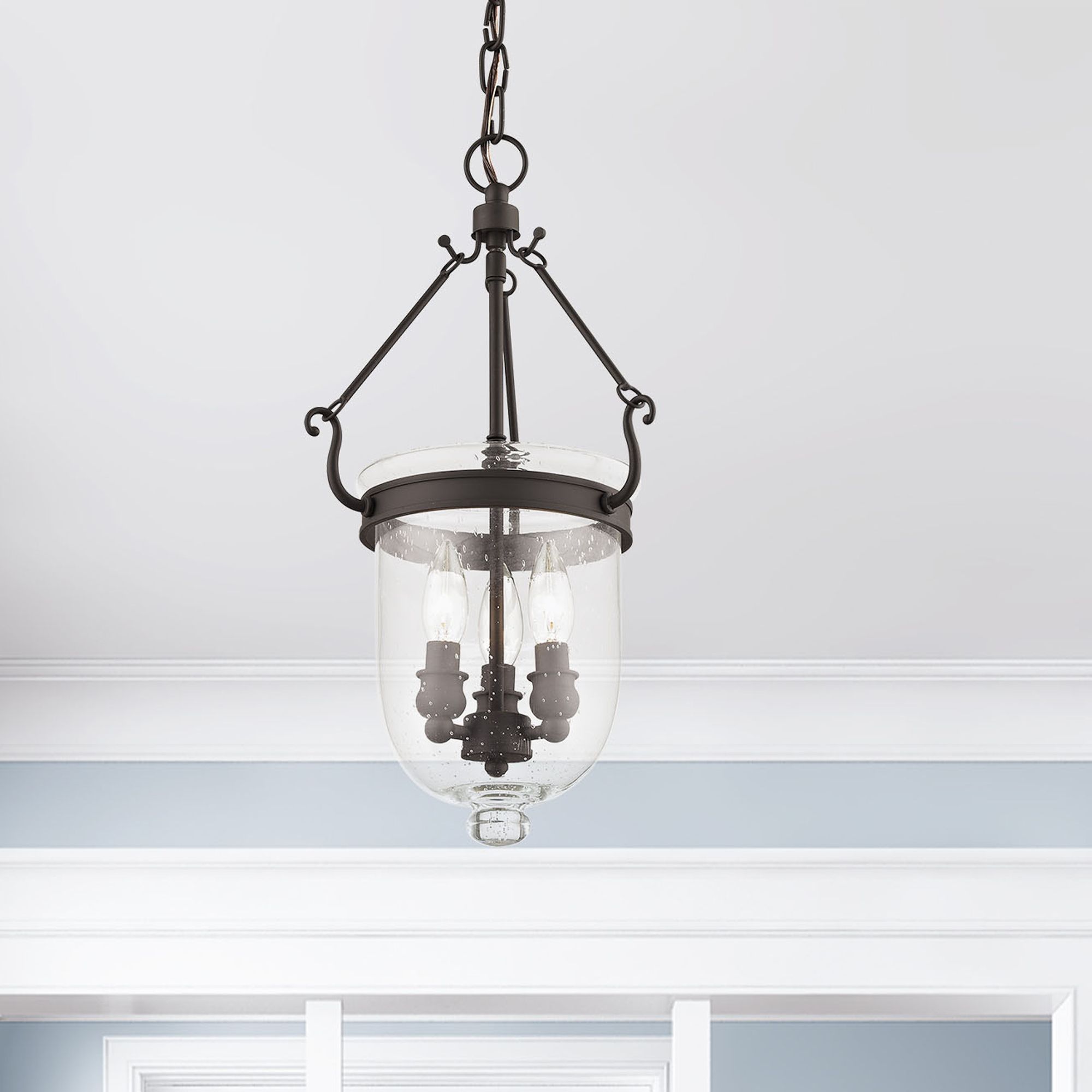 Jefferson 10"W Bronze 3-Light Mini Pendant w/ Seeded Glass in scene