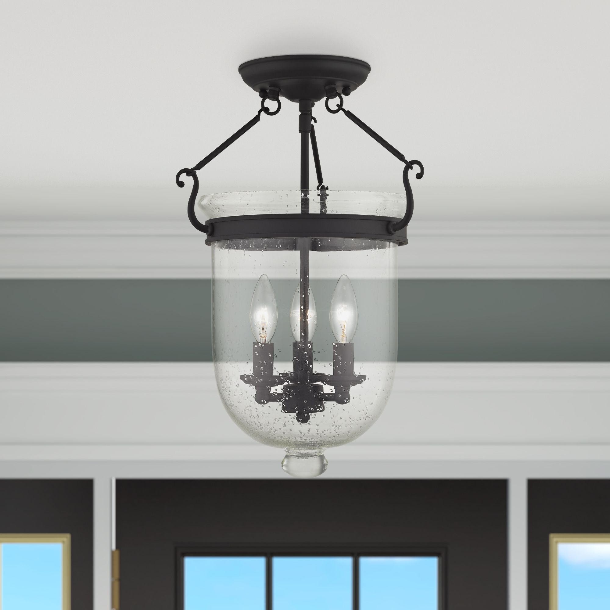 Jefferson 12" Wide Black 3-Light Ceiling Light