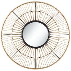 Jefferson Natural and Black 27 1/2&quot; Round Wall Mirror