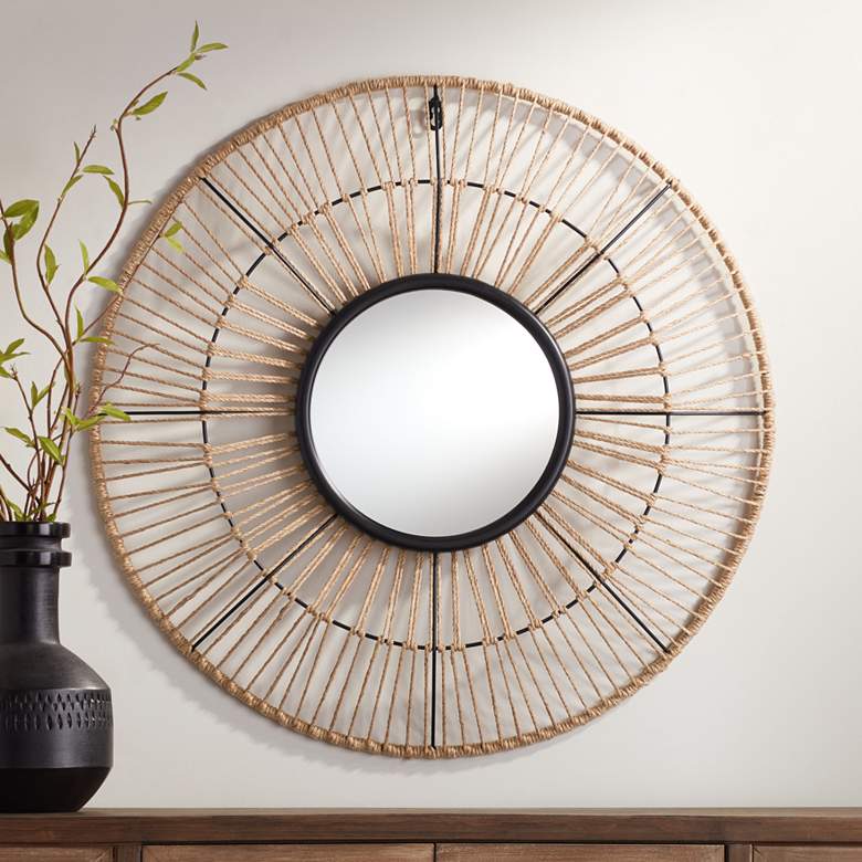 Image 1 Jefferson Natural and Black 27 1/2" Round Wall Mirror