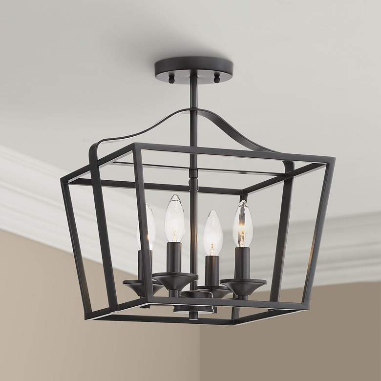 Image 1 Jeffery 13" Wide Black 4-Light Foyer Pendant Light