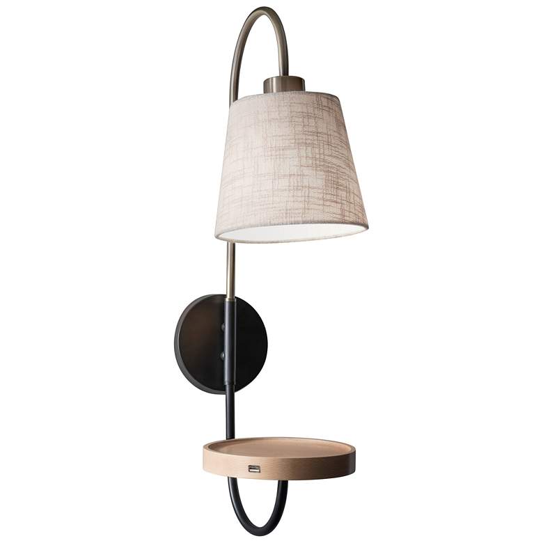 Image 1 Jeffrey Black and Antique Brass Wall Lamp with USB Port