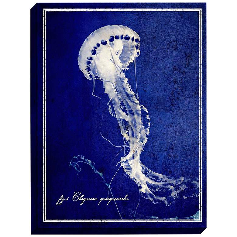 Image 1 Jellyfish 47 inch High Framed Deep Blue Sea Mounted Wall Art