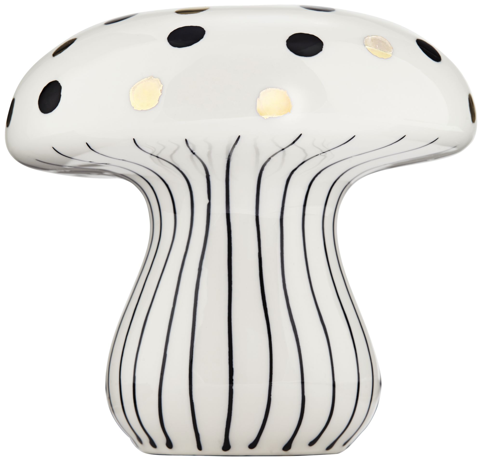 Image 5 Jemma 6" White Black Polka Dot Ceramic Mushroom Ornaments Set of 2 more views