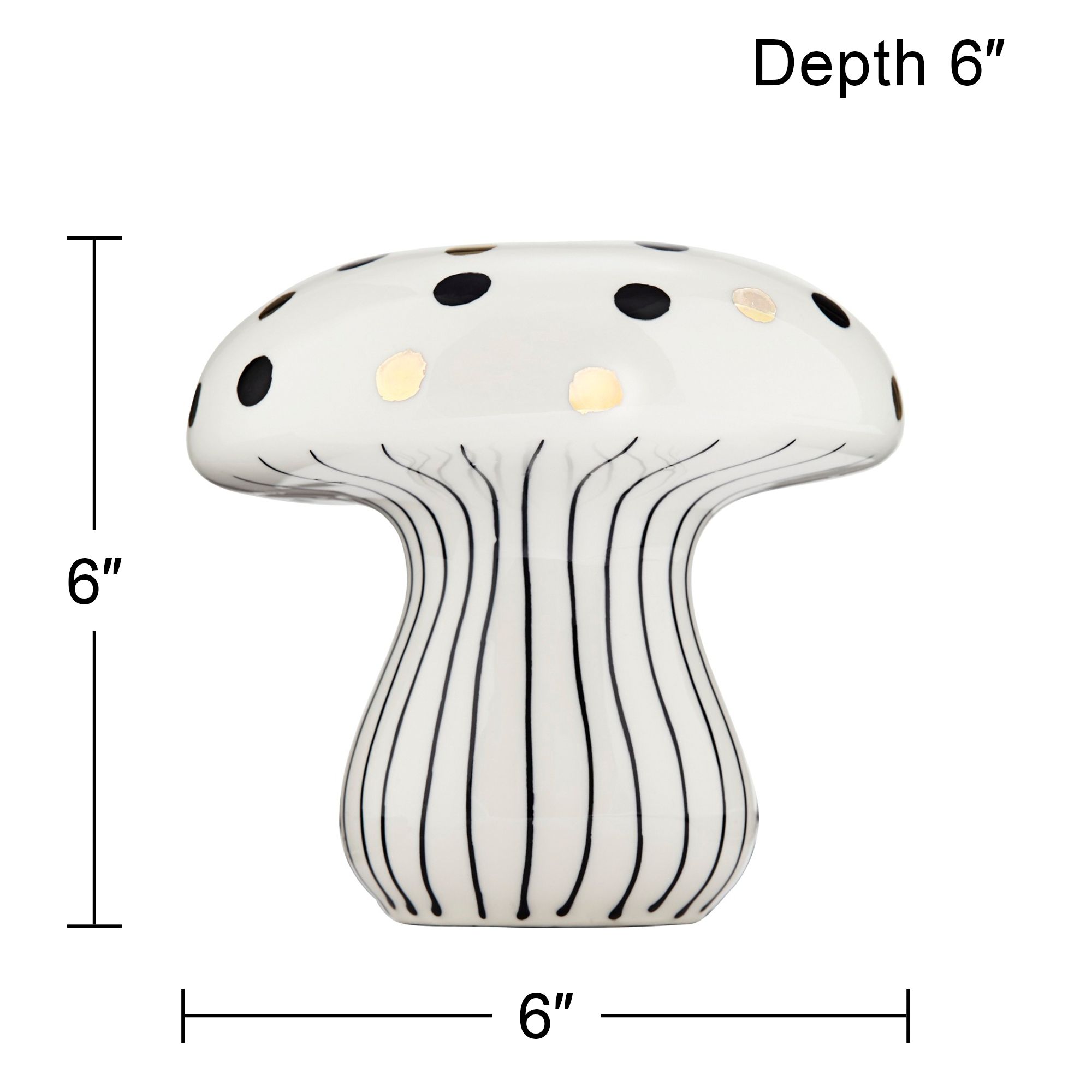 Jemma 6" White Black Polka Dot Ceramic Mushroom Ornaments Set of 2 in scene
