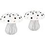 2_Jemma 6" White Black Polka Dot Ceramic Mushroom Ornaments Set of 2