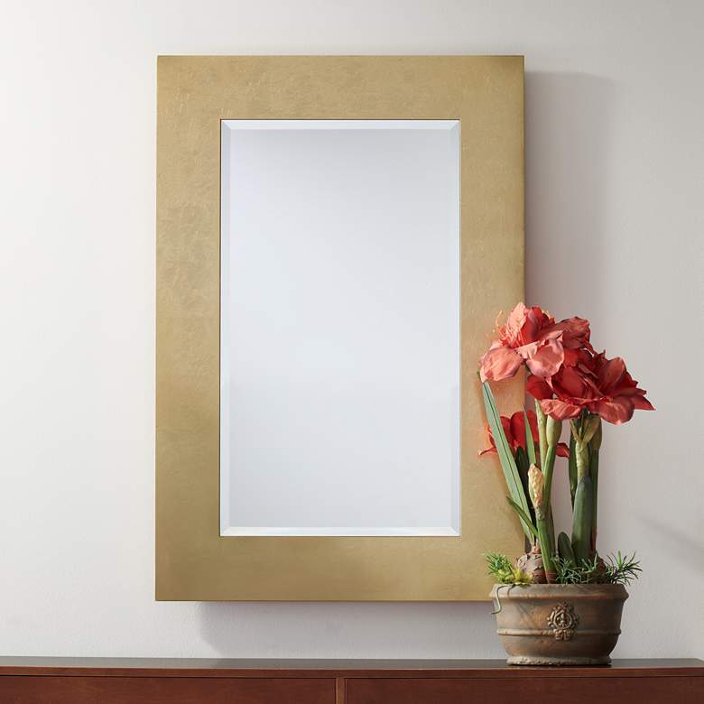 Image 1 Jeneva Shiny Gold Leaf 27 inch x 40 inch Rectangular Wall Mirror