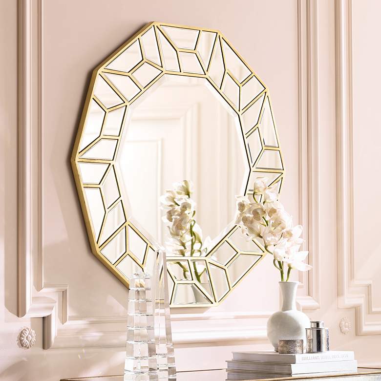 Image 1 Jenison Faceted 34" x 34" Gold Wall Mirror