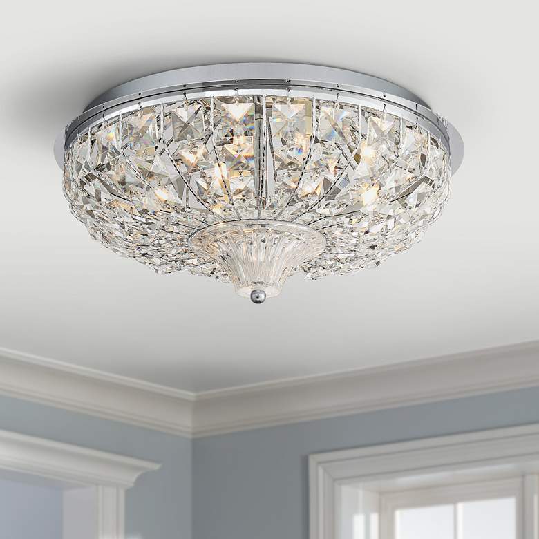 Image 1 Jenn 15 1/2 inchW Chrome and Crystal LED Ceiling Light