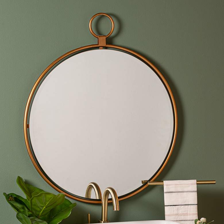 Image 1 Jenna Shiny Bronze Golden Metal 25 1/2" Round Wall Mirror