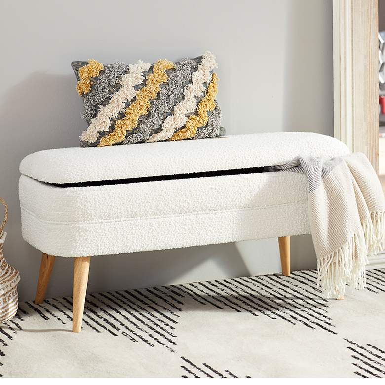 Image 1 Jenner 40" Wide Textured White Fabric Storage Bench