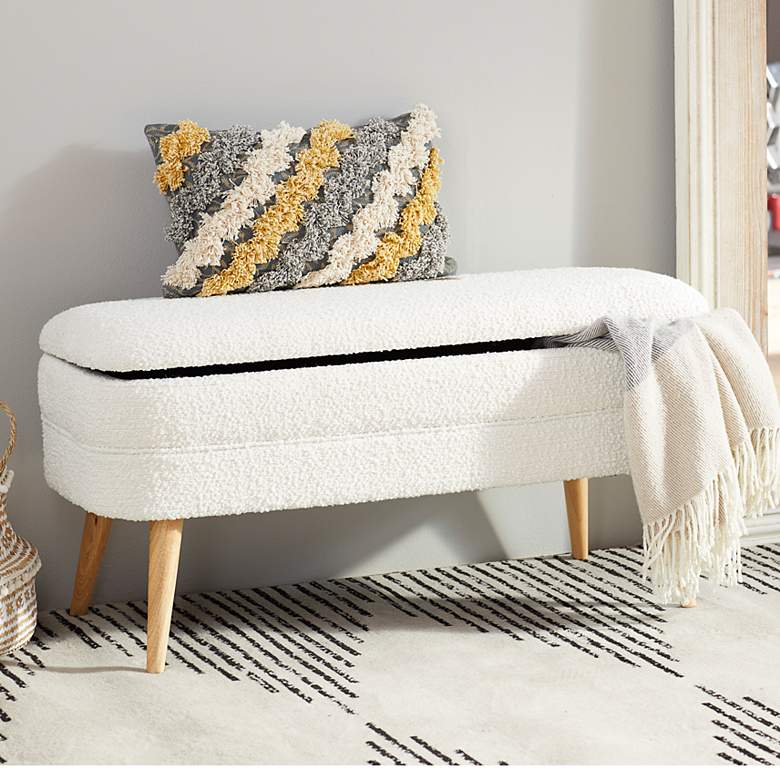 Image 1 Jenner 40" Wide Textured White Fabric Storage Bench