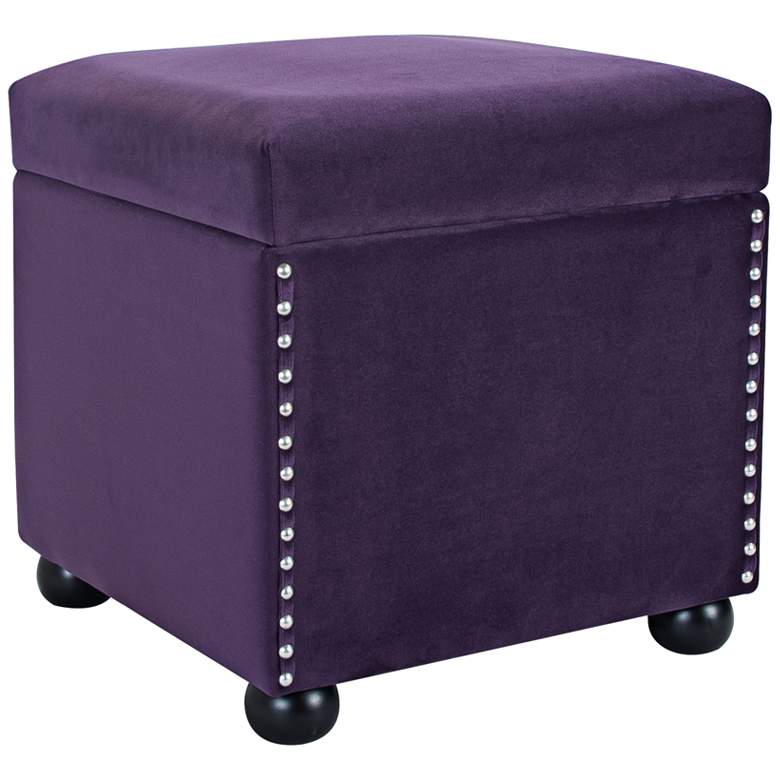Image 1 Jennifer Taylor Hailey Purple Velvet Storage Cube Ottoman