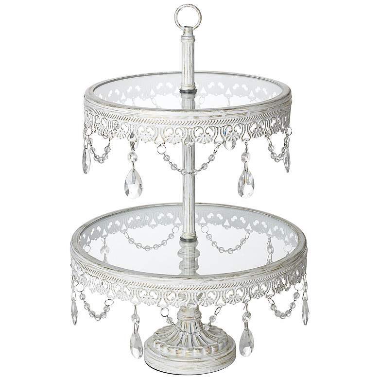 Image 1 Jenny White Beaded 17 inch High 2-Tier Cake or Cupcake Stand