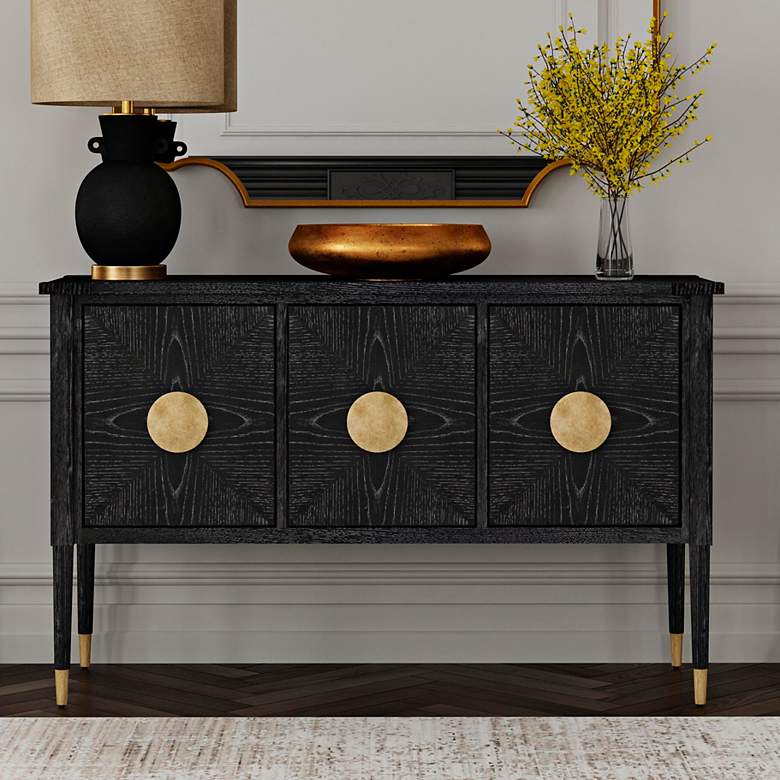 Image 2 Jensen 54" Wide Black Cerused Oak 3-Door Console Table