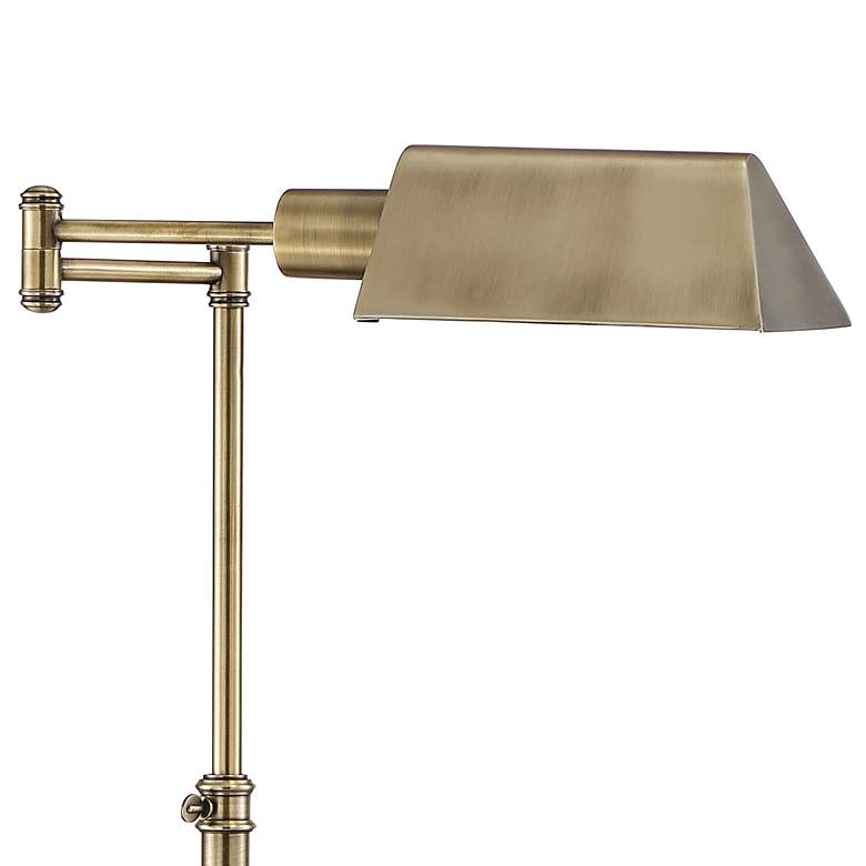 Image 4 Jenson Aged Brass Adjustable Pharmacy Swing Arm Floor Lamp with USB Dimmer more views
