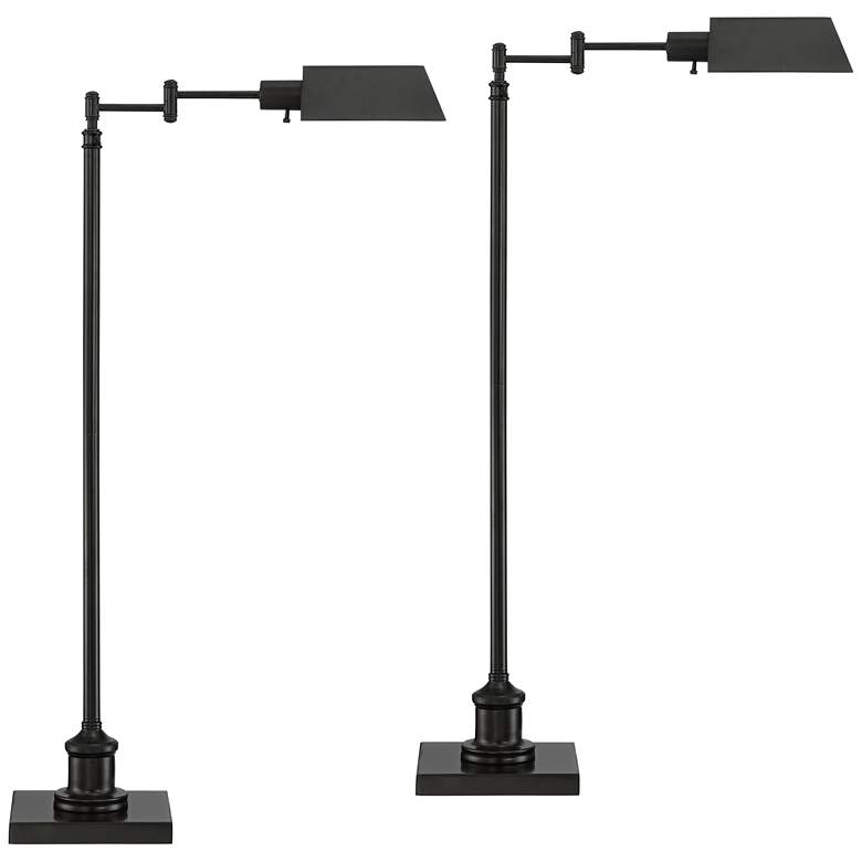 Image 2 Jenson Bronze Adjustable Height Swing Arm Pharmacy Floor Lamps Set of 2