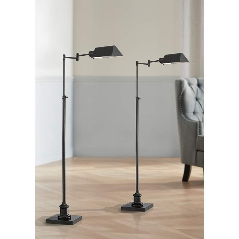 Image 1 Jenson Bronze Adjustable Height Swing Arm Pharmacy Floor Lamps Set of 2