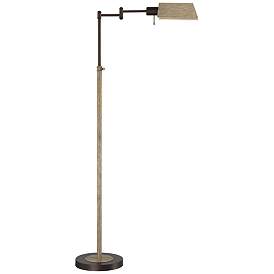 Image2 of Jenson Bronze and Faux Wood Adjustable Swing Arm Pharmacy Floor Lamp