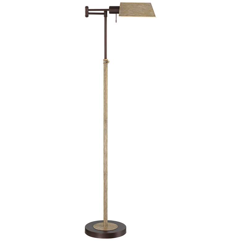 Image 7 Jenson Bronze and Faux Wood Adjustable Swing Arm Pharmacy Floor Lamp more views