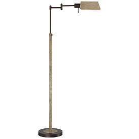 Image2 of Jenson Bronze Faux Wood Adjustable Swing Arm Pharmacy Floor Lamp w/ Dimmer