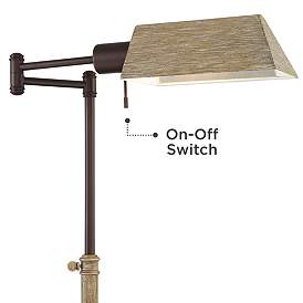 Image4 of Jenson Bronze Faux Wood Adjustable Swing Arm Pharmacy Floor Lamp w/ Dimmer more views