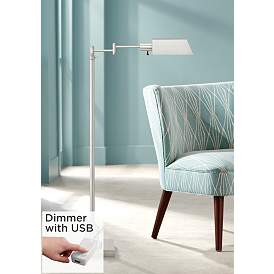 Image1 of Jenson Brushed Nickel Adjustable Swing Arm Pharmacy Floor Lamp with Dimmer