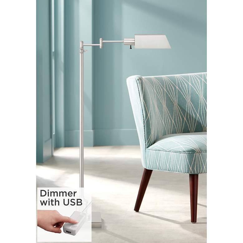 Image 1 Jenson Brushed Nickel Adjustable Swing Arm Pharmacy Floor Lamp with Dimmer