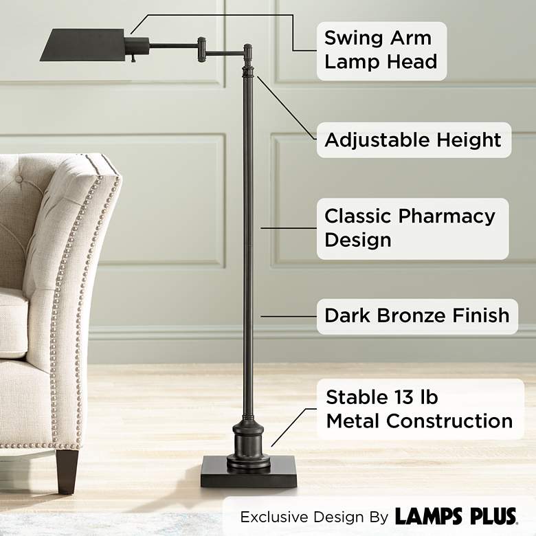 Jenson Dark Bronze Adjustable Height and Swing Arm Pharmacy Floor Lamp more views