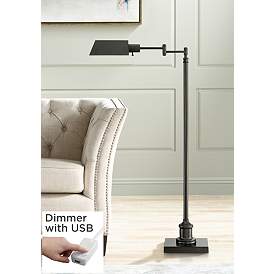 Image1 of Jenson Dark Bronze Adjustable Swing Arm Pharmacy Floor Lamp with USB Dimmer