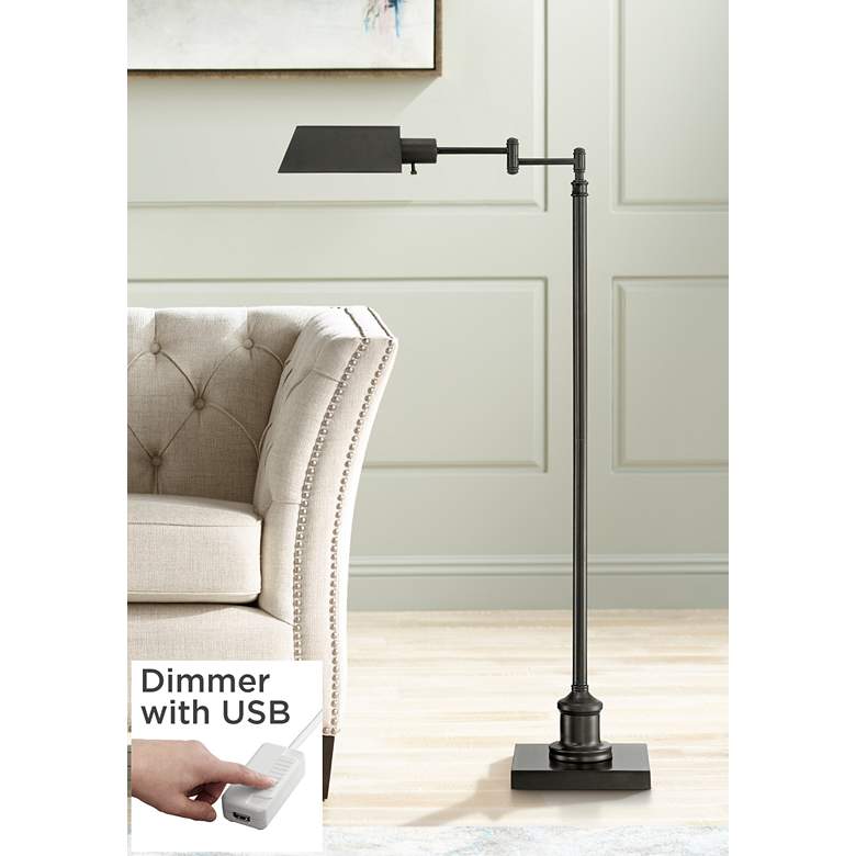 Image 1 Jenson Dark Bronze Adjustable Swing Arm Pharmacy Floor Lamp with USB Dimmer