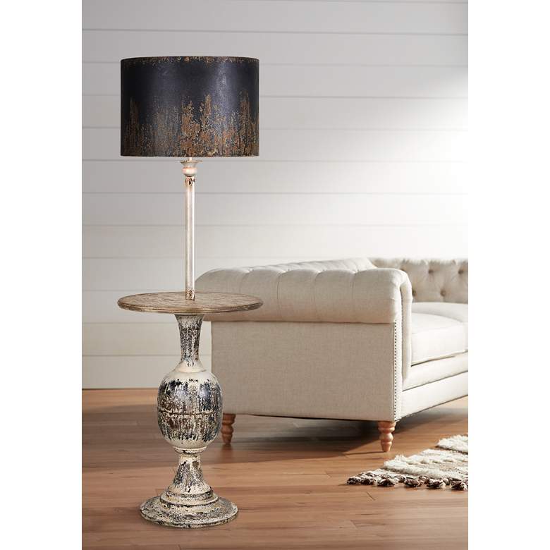 Image 1 Jenson Rustic Black and Cream Floor Lamp with Tray Table
