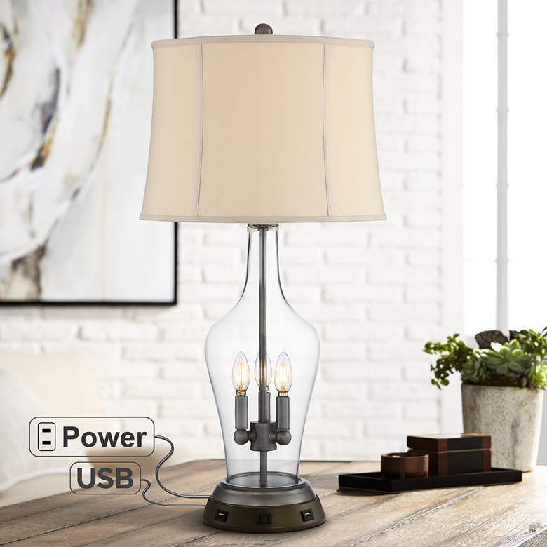 Image 1 Jeremy Glass Night Light Table Lamp with USB Workstation Base