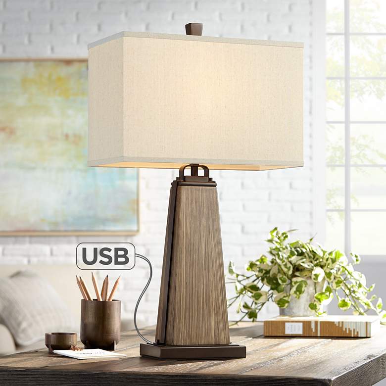 Image 1 Jeri Faux Wood Table Lamp with USB Port