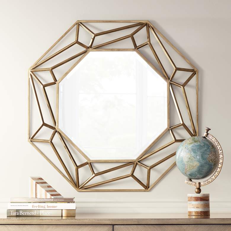 Image 1 Jerica Gold 35 1/2" Octagonal Geometric Wall Mirror