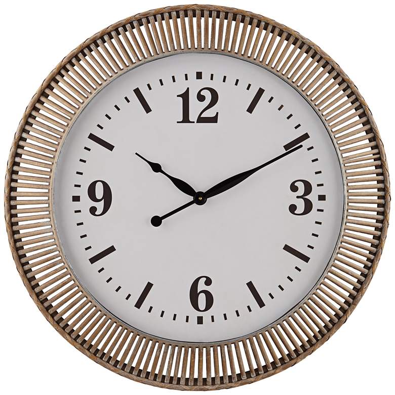 Image 2 Jericho Matte Brown Rattan 32 1/4 inch Round Wall Clock