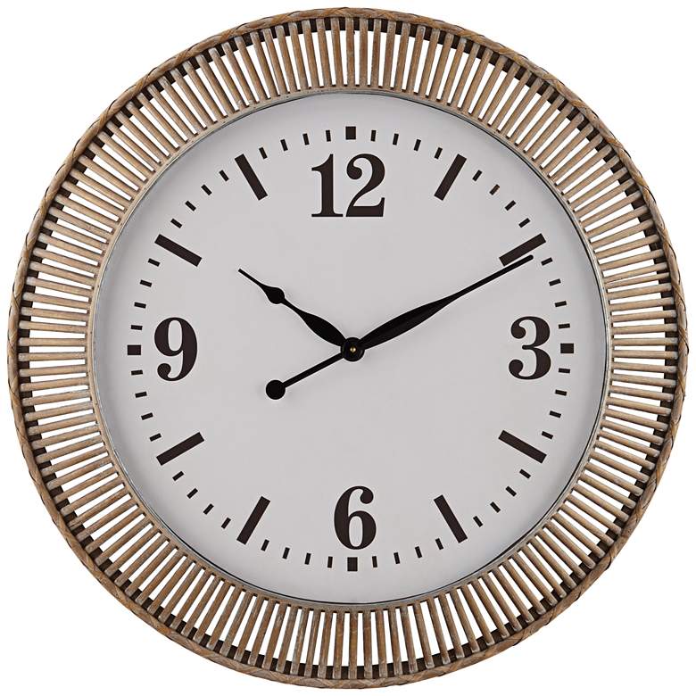 Image 2 Jericho Matte Brown Rattan 32 1/4" Round Wall Clock
