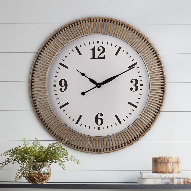 Image 1 Jericho Matte Brown Rattan 32 1/4 inch Round Wall Clock